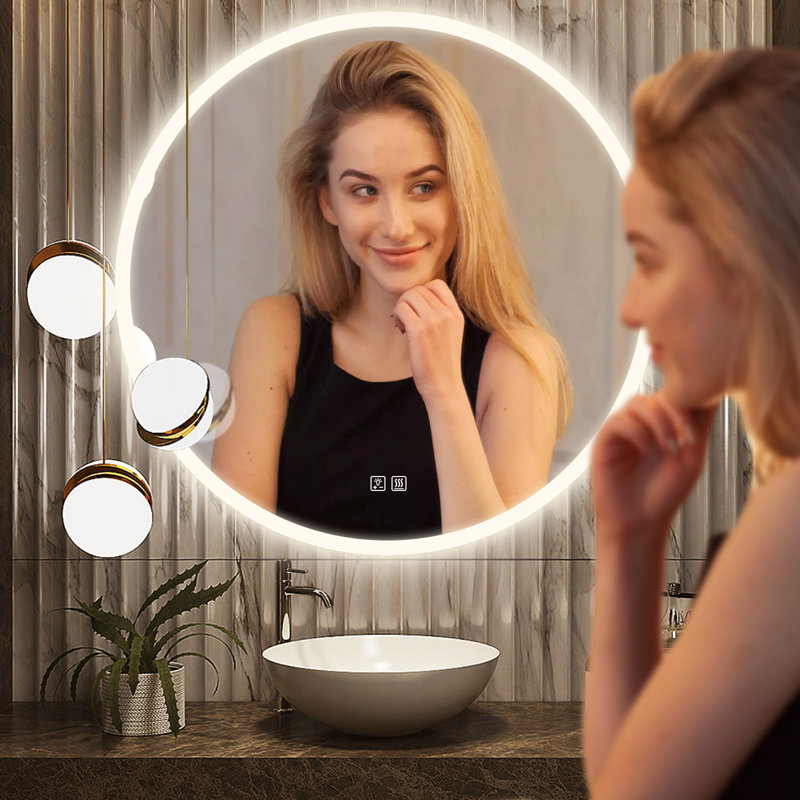 Orren Ellis Round Energy Saving CopperFree Silver LED Lighted Bathroom
